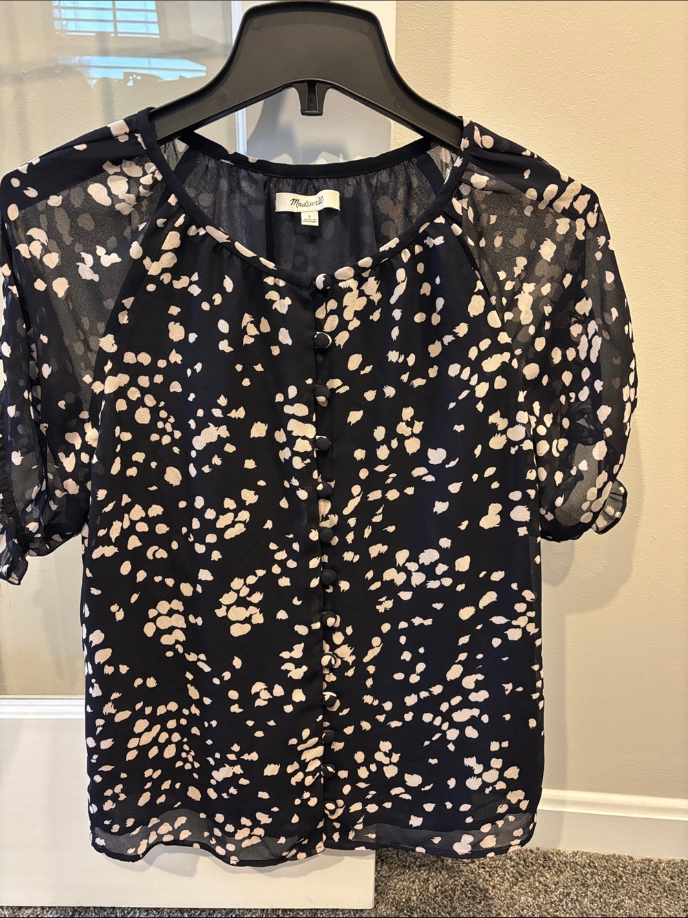 Madewell Navy Blush Dot-Print Sheer Button-Front Blouse